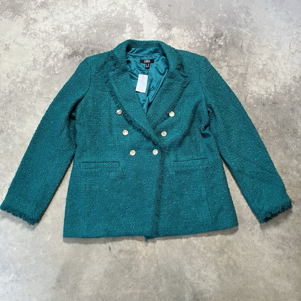Dennis Basso Womens Size 14 Boucle Blazer Teal Wool Blend Double Breasted NWT